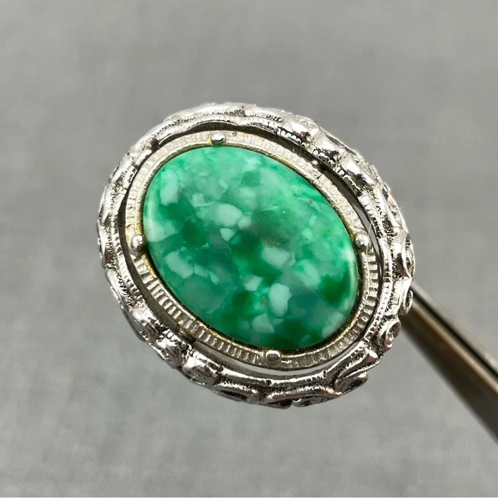 Vintage Sarah Coventry Reversible Peking Glass & Intaglio Cameo Hematite Ring 8